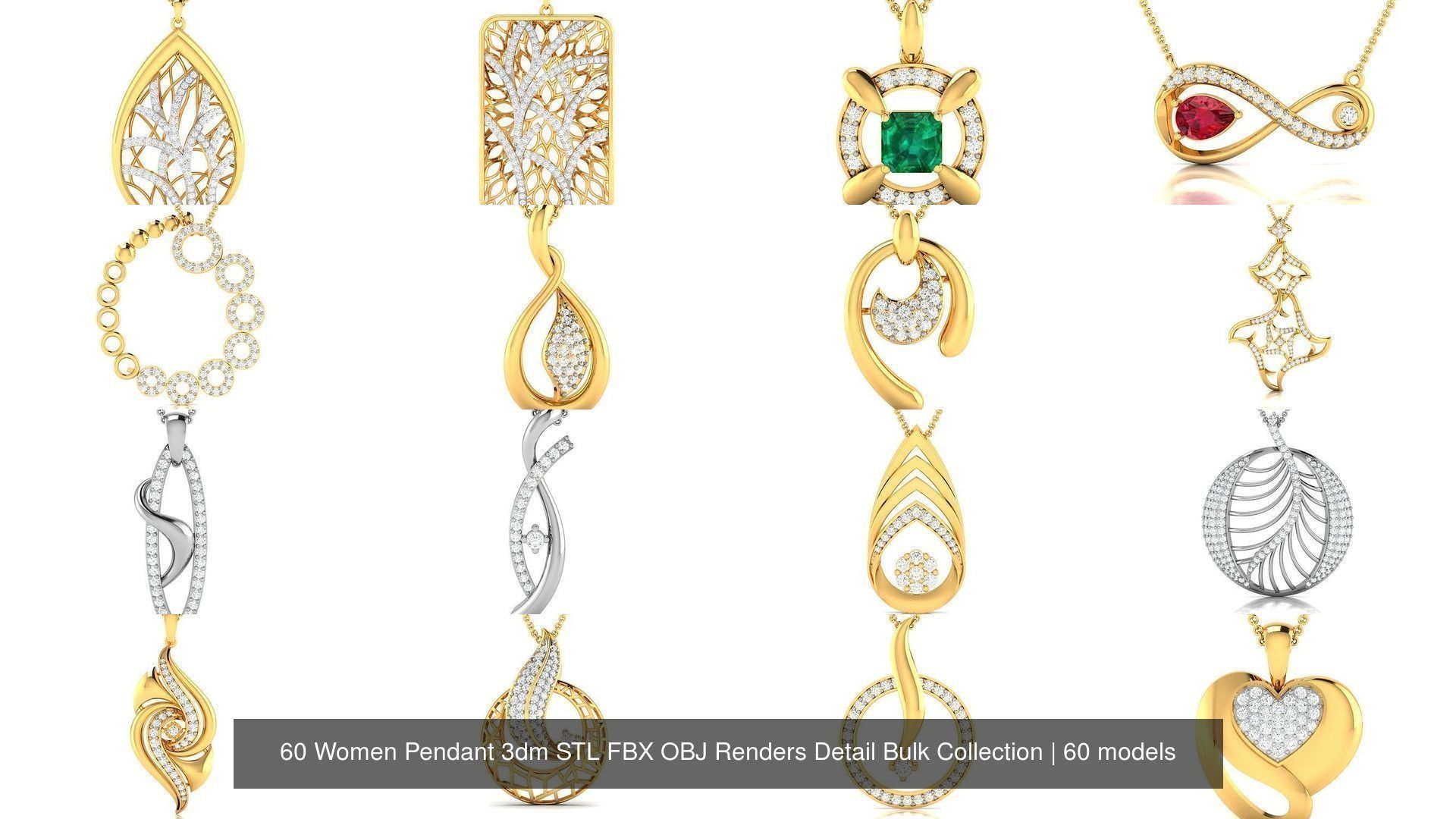 60 Women Pendant 3dm STL FBX OBJ Renders Detail Bulk Collection _2