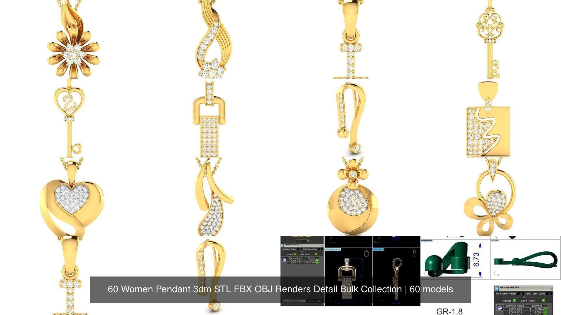 60 Women Pendant 3dm STL FBX OBJ Renders Detail Bulk Collection _6
