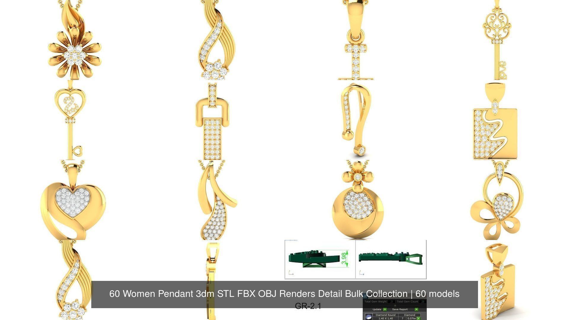 60 Women Pendant 3dm STL FBX OBJ Renders Detail Bulk Collection _9