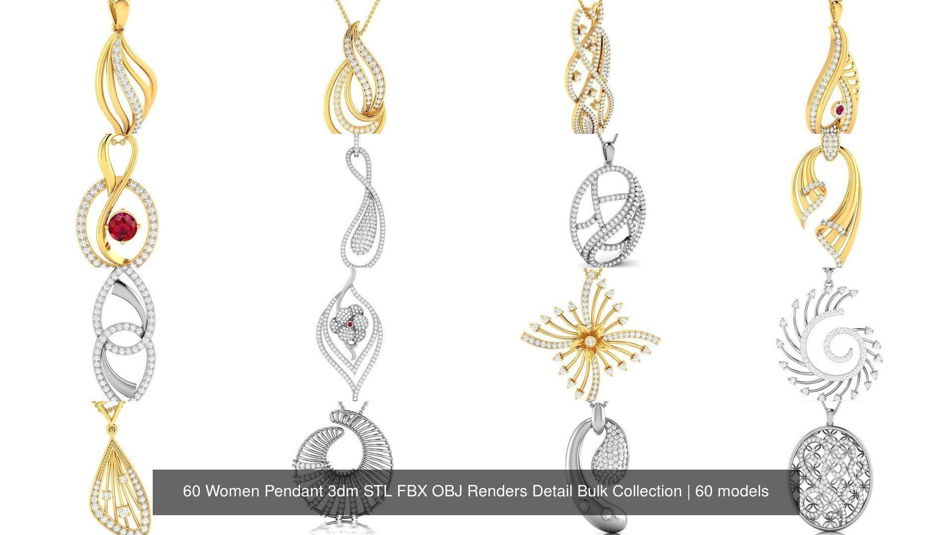 60 Women Pendant 3dm STL FBX OBJ Renders Detail Bulk Collection _3