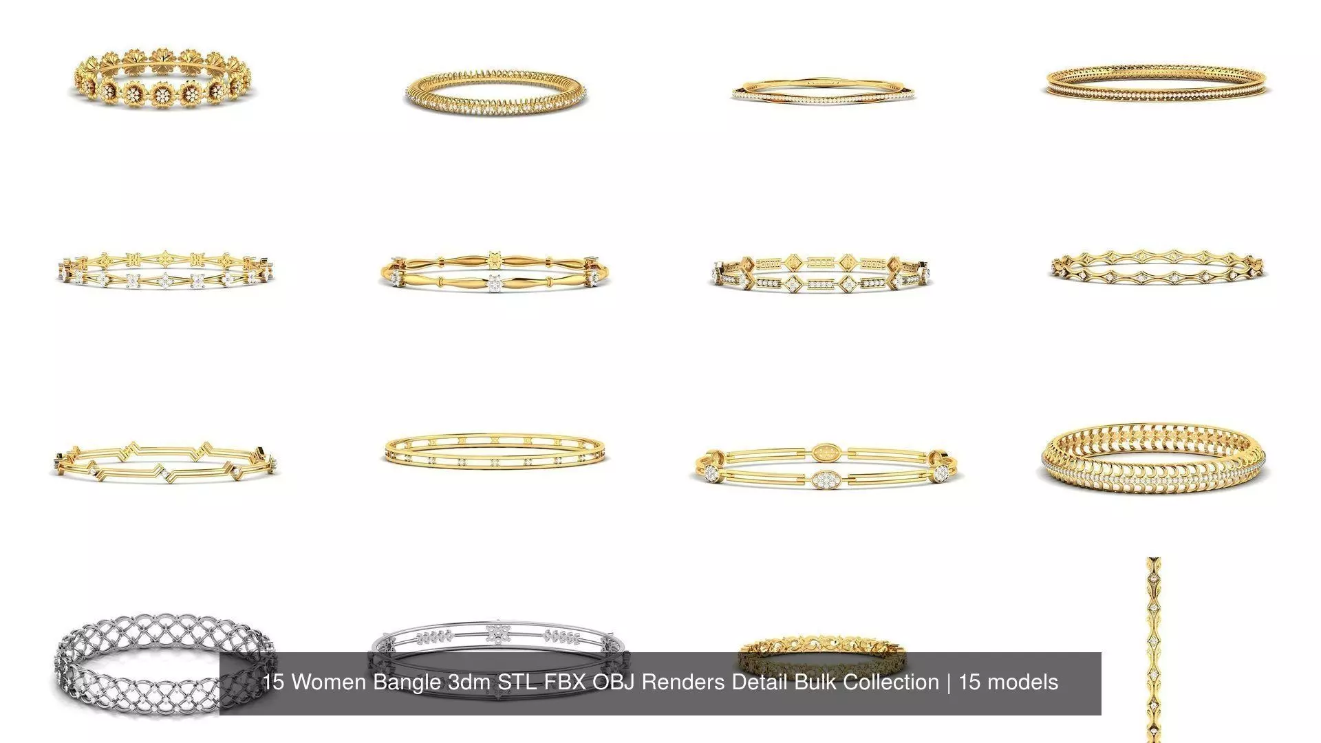 15 Women Bangle 3dm STL FBX OBJ Renders Detail Bulk Collection _0