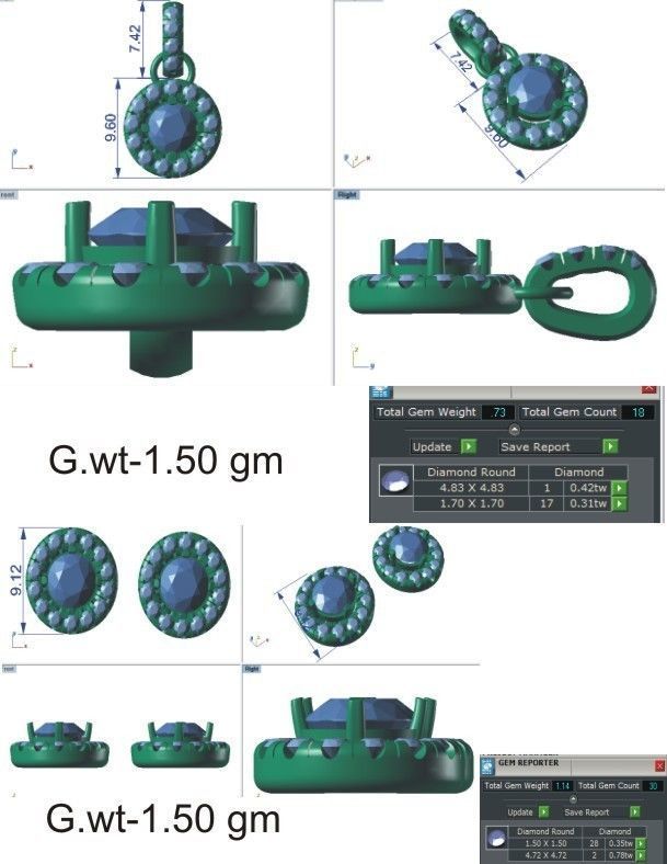 Solitaire pendant earrings 3D print model_20