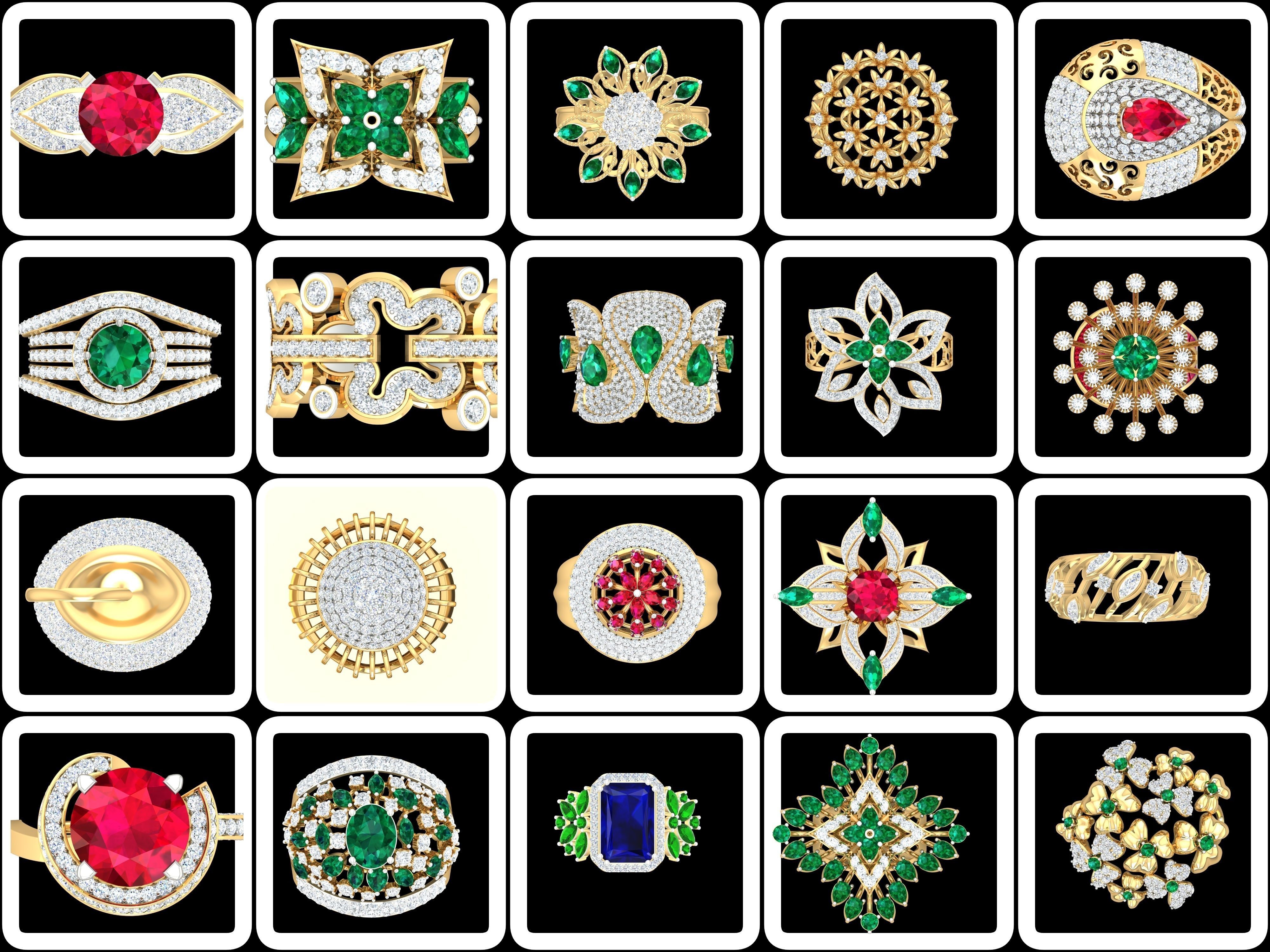 100 Cocktail Ring 3dm STL FBX OBJ Renders Detail Bulk Collection _107