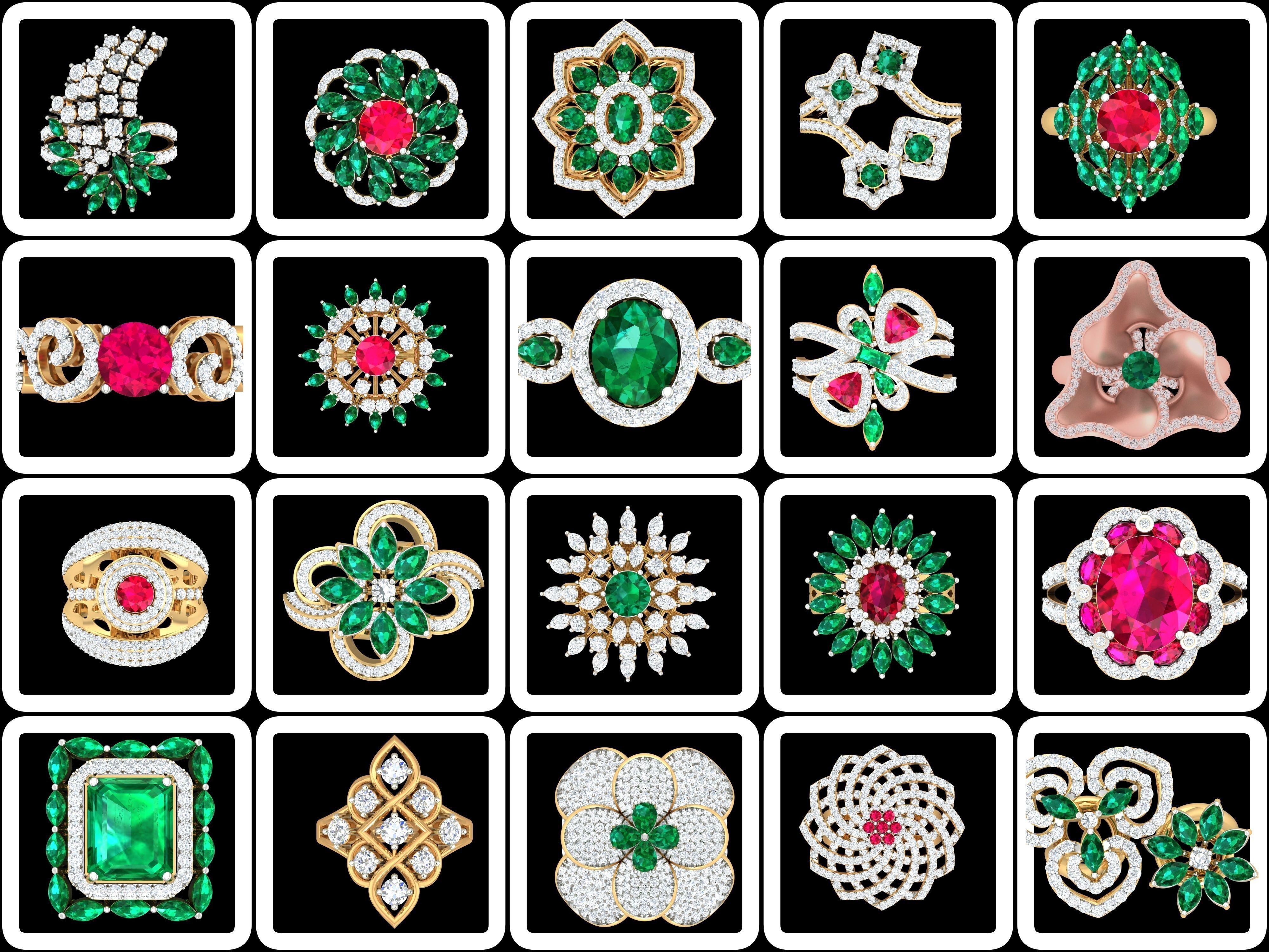 100 Cocktail Ring 3dm STL FBX OBJ Renders Detail Bulk Collection _108