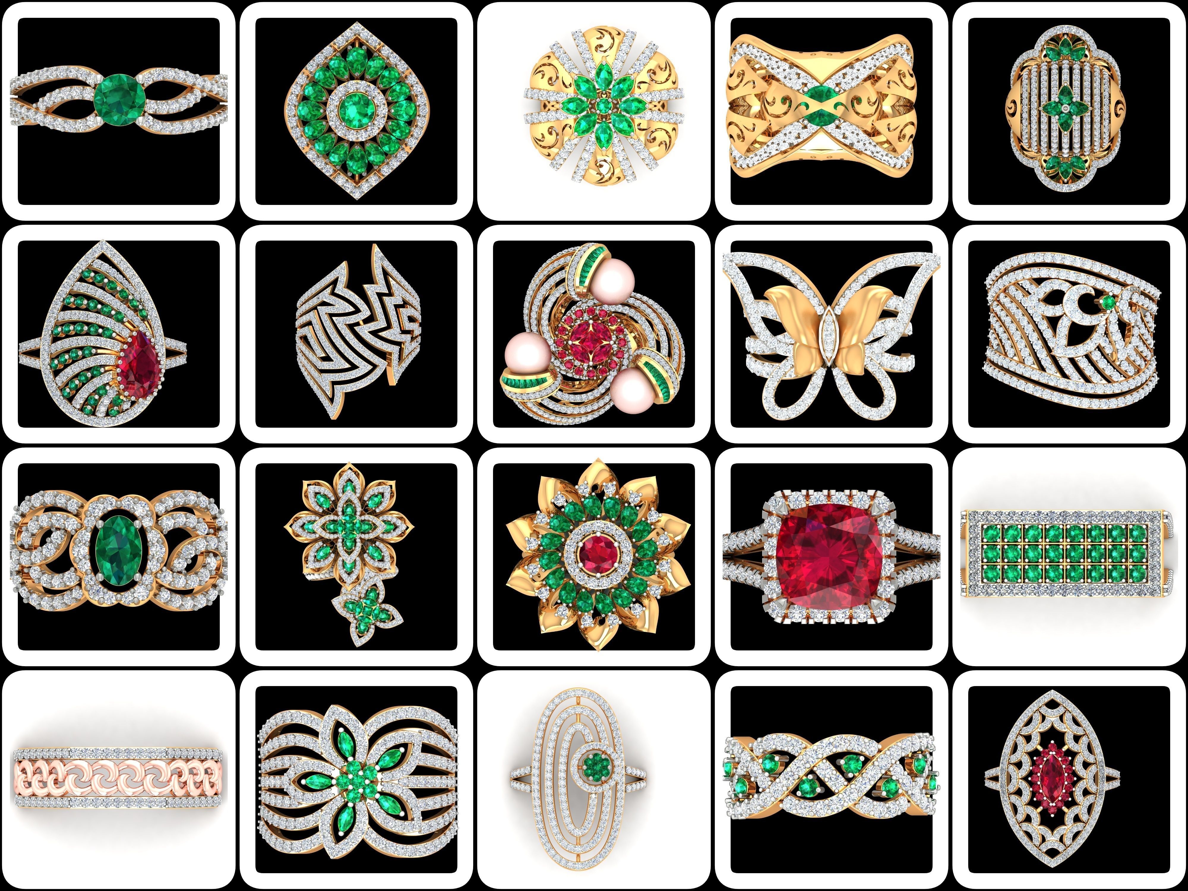 100 Cocktail Ring 3dm STL FBX OBJ Renders Detail Bulk Collection _5