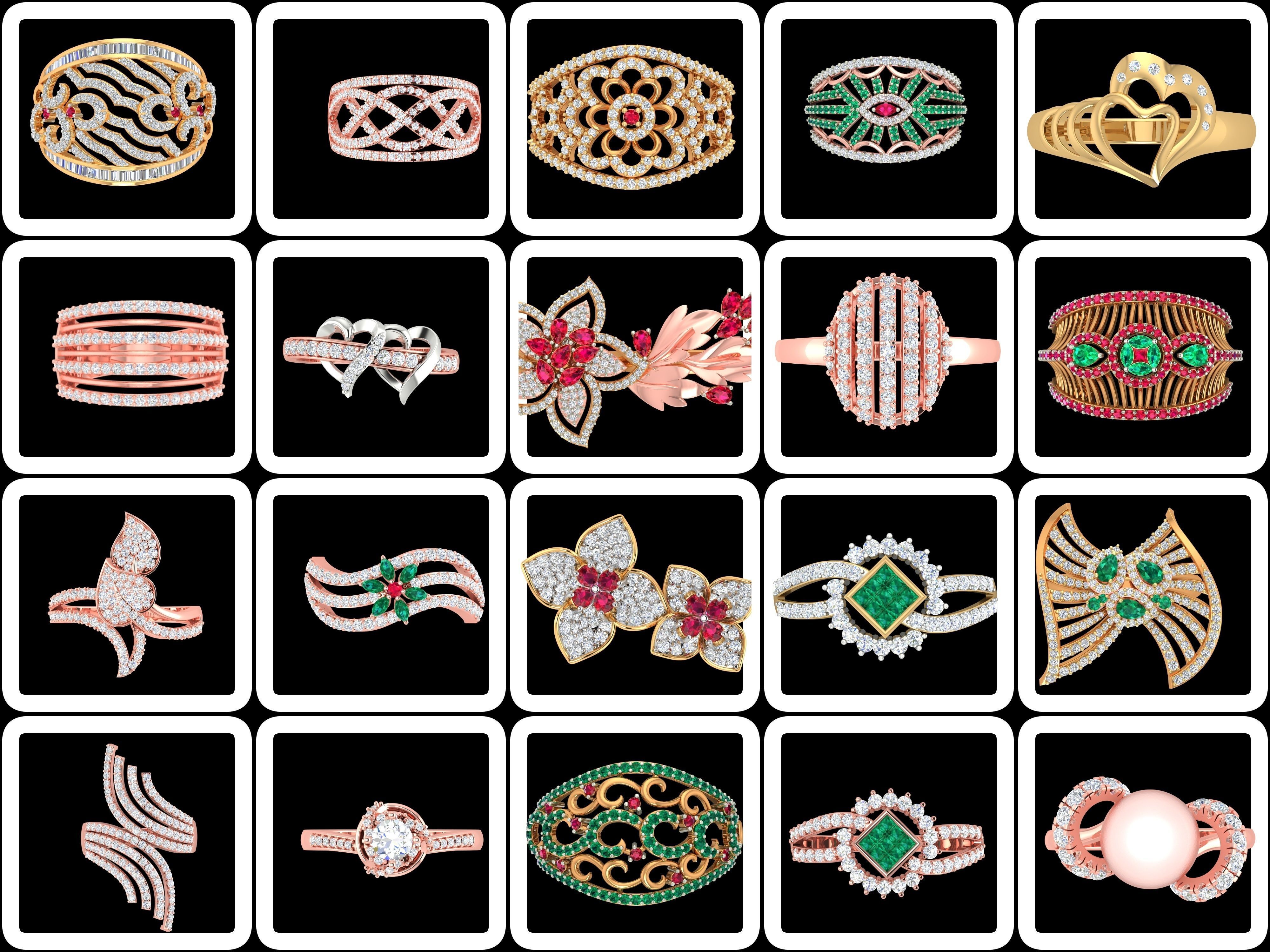 100 Cocktail Ring 3dm STL FBX OBJ Renders Detail Bulk Collection _1