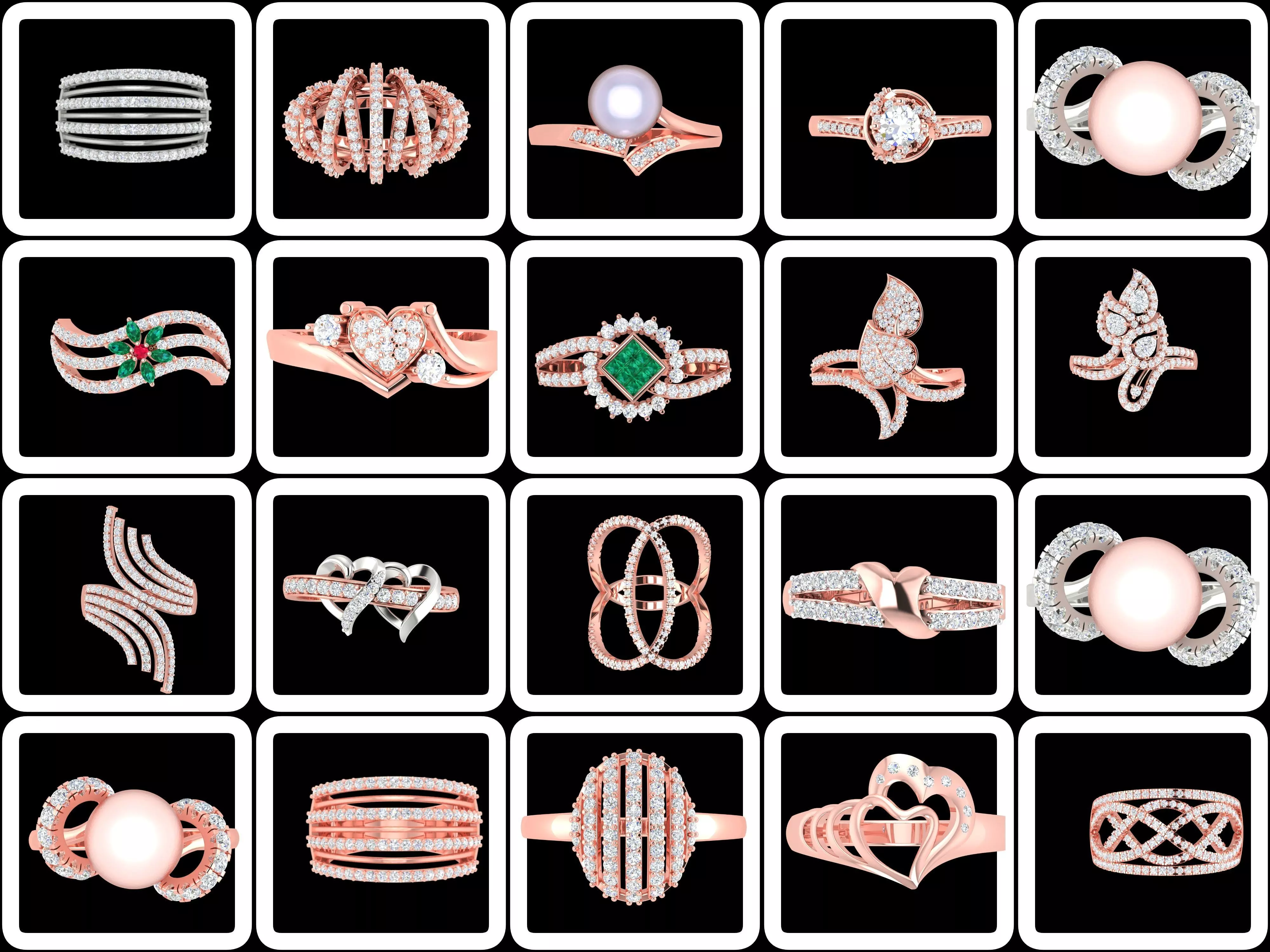 100 Cocktail Ring 3dm STL FBX OBJ Renders Detail Bulk Collection _0