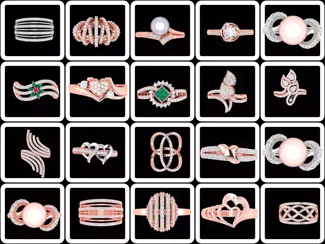 100 Cocktail Ring 3dm STL FBX OBJ Renders Detail Bulk Collection 