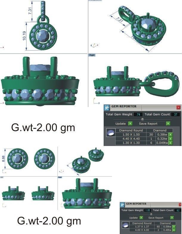 Solitaire pendant earrings 3D print model_24