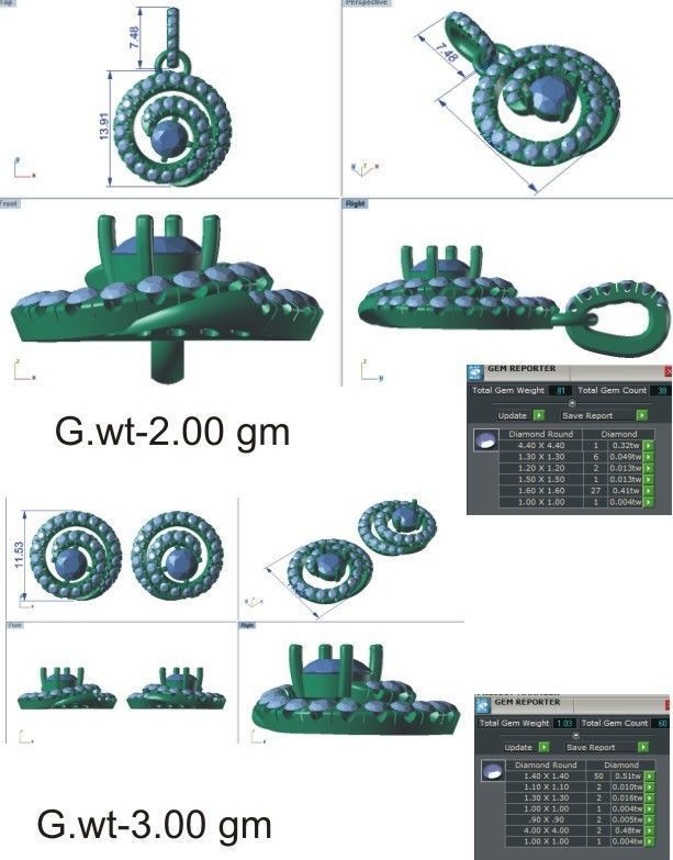 Solitaire pendant earrings 3D print model_24