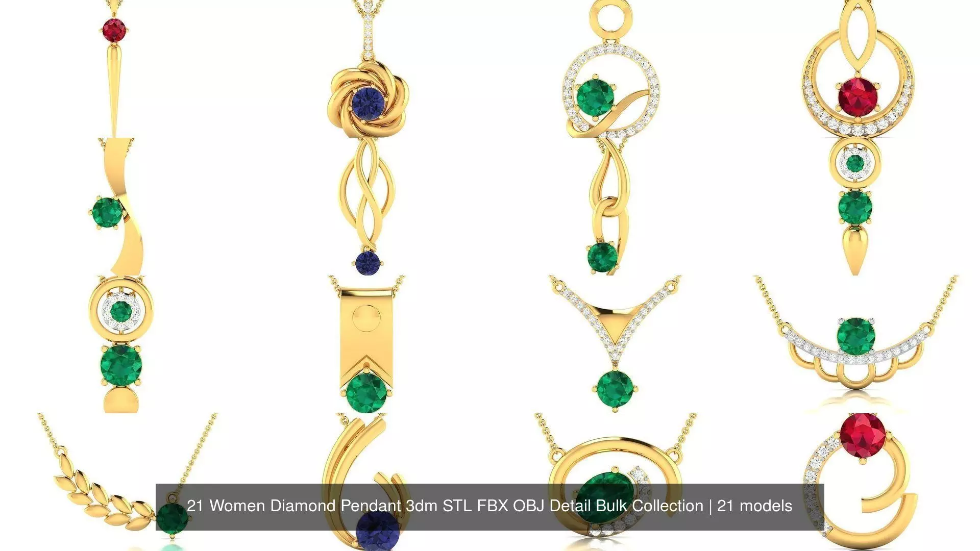21 Women Diamond Pendant 3dm STL FBX OBJ Detail Bulk Collection _0