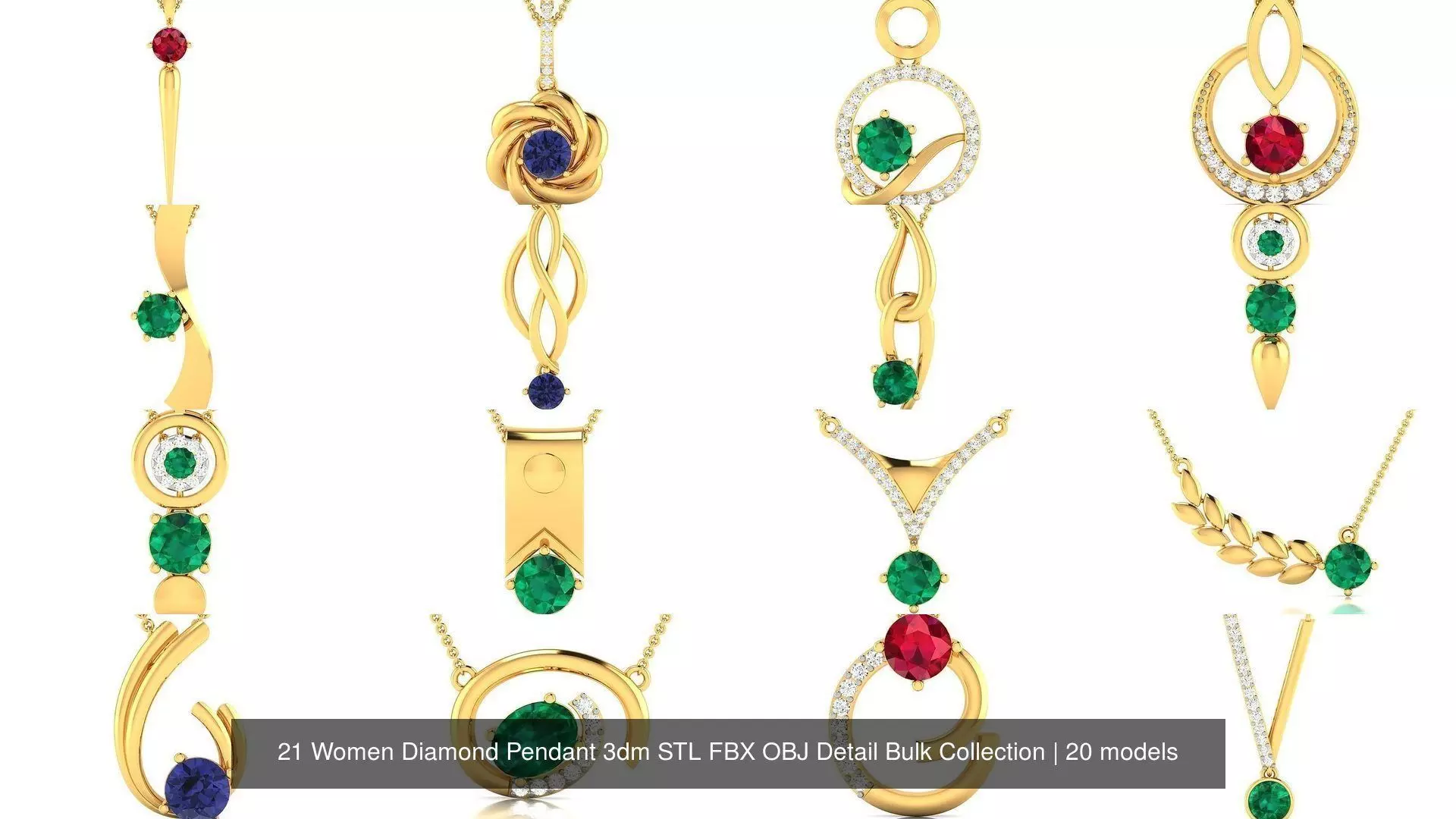 21 Women Diamond Pendant 3dm STL FBX OBJ Detail Bulk Collection _2