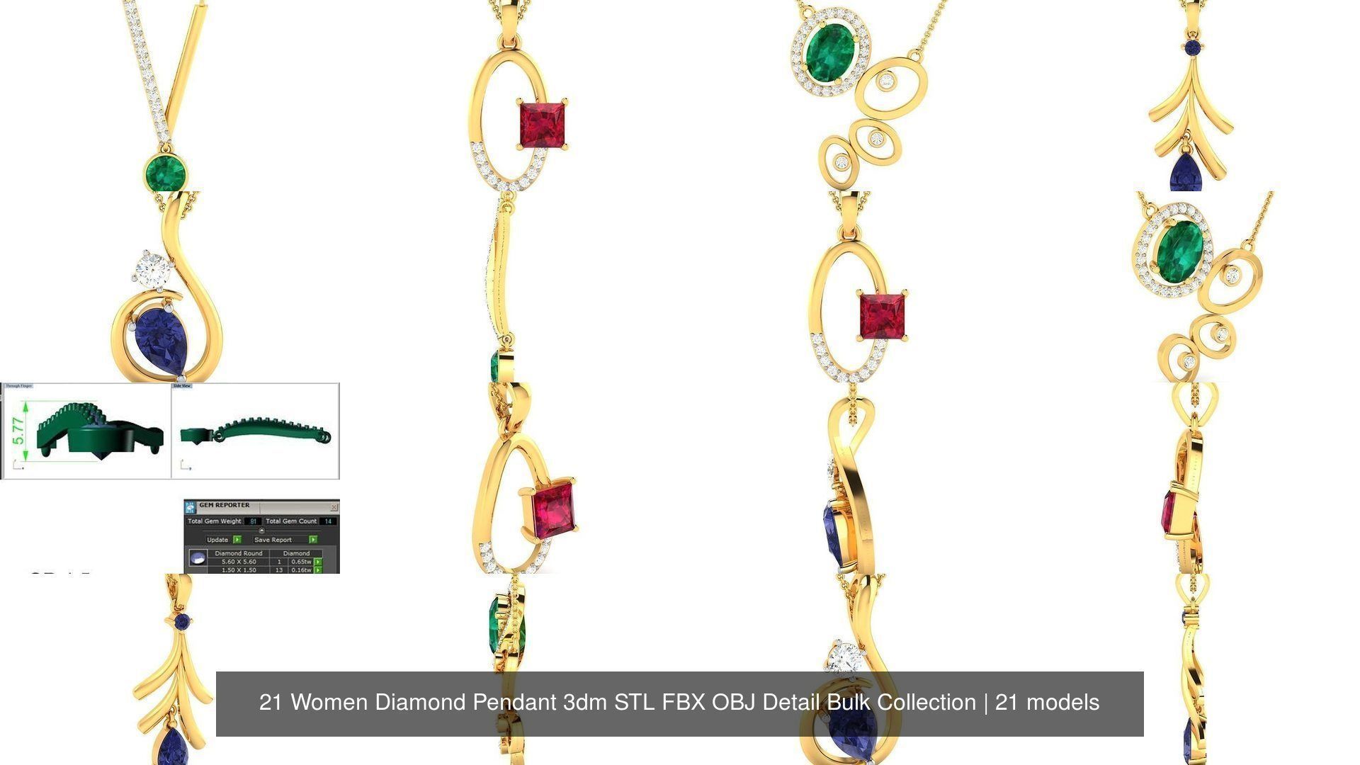 21 Women Diamond Pendant 3dm STL FBX OBJ Detail Bulk Collection _6