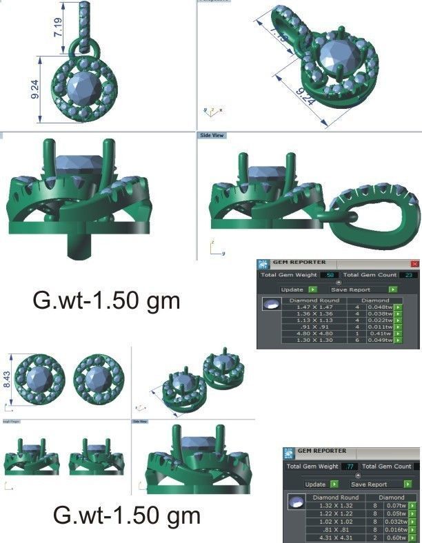 Solitaire pendant earrings 3D print model_24