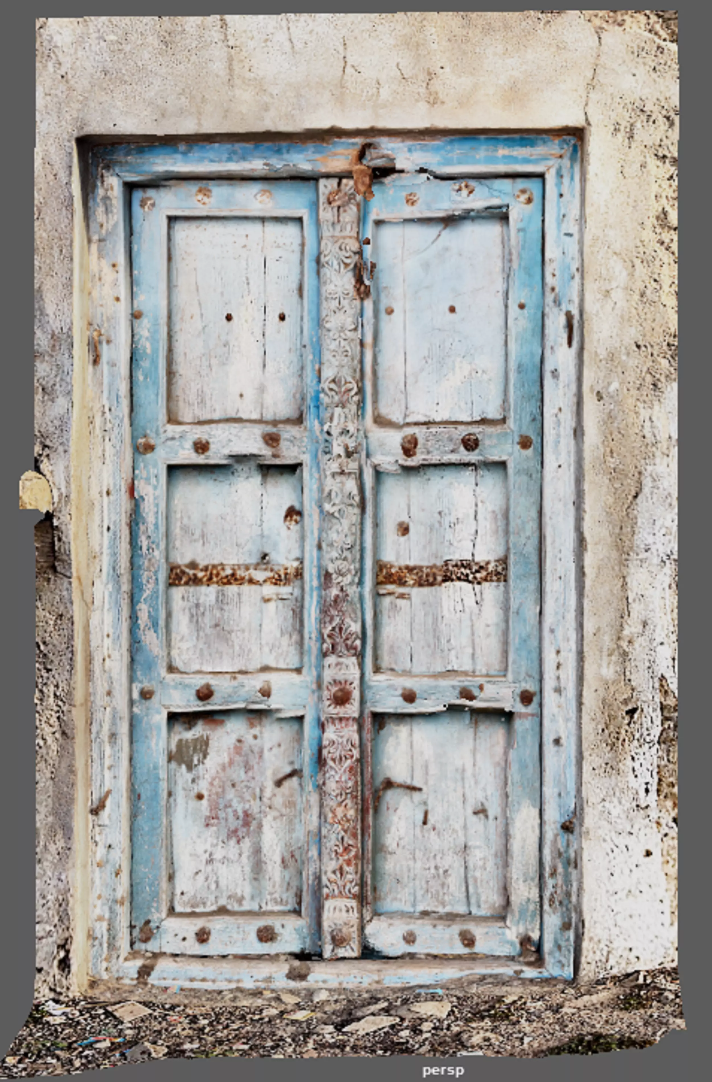 The structure of the old wooden door of the Indian street 3D model_0