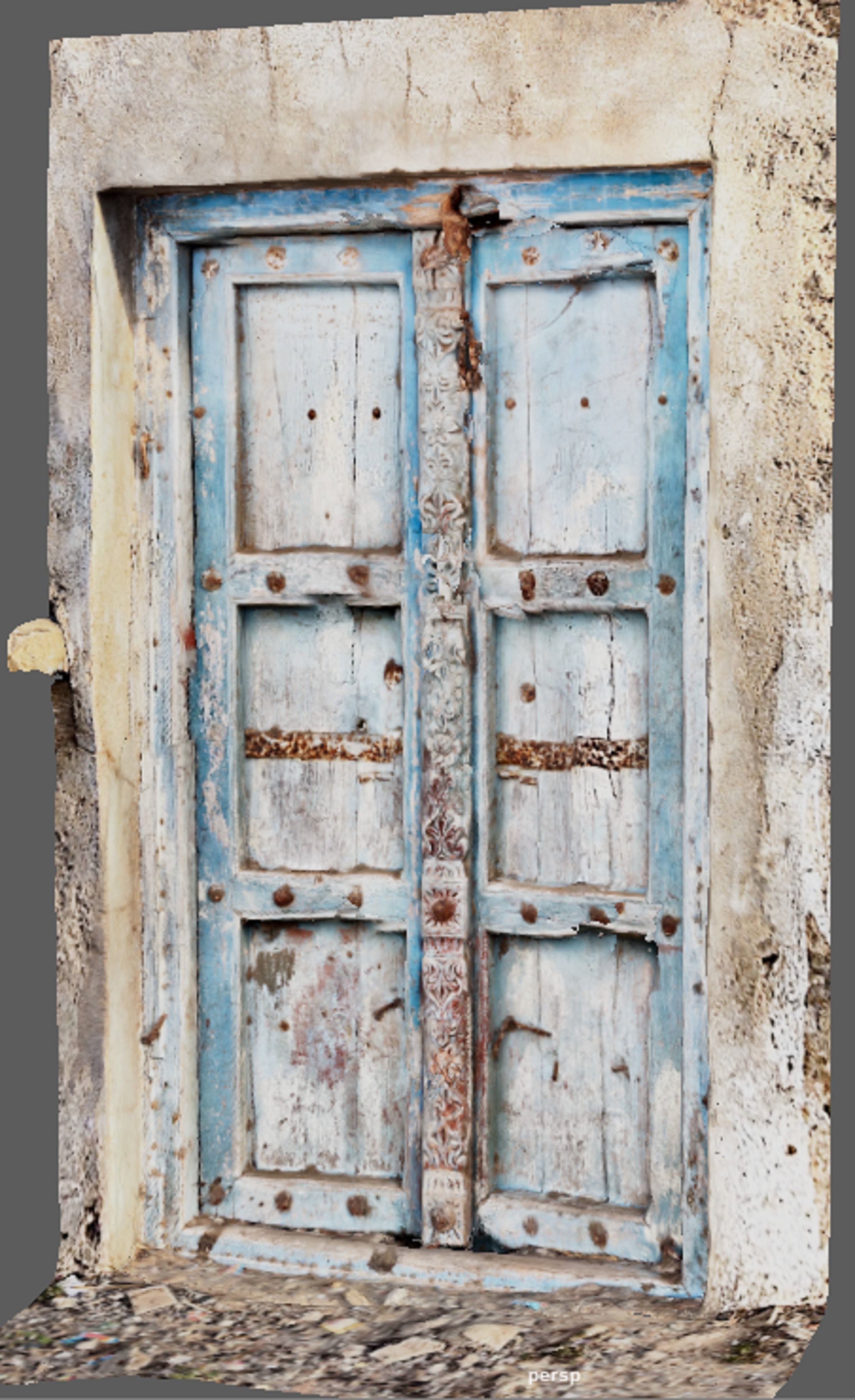 The structure of the old wooden door of the Indian street 3D model_5
