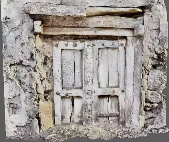 Broken wooden door in a state of disrepair 3D model
