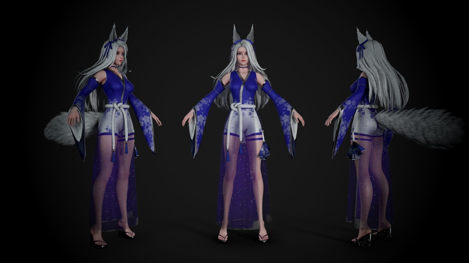 Kitsune Low-poly 3D model_9