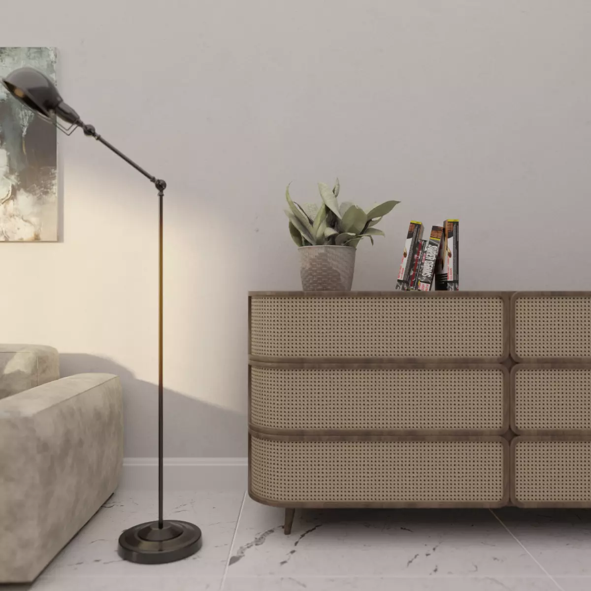 sideboard modern living room with floor lamp and chest of dra... Free low-poly 3D model