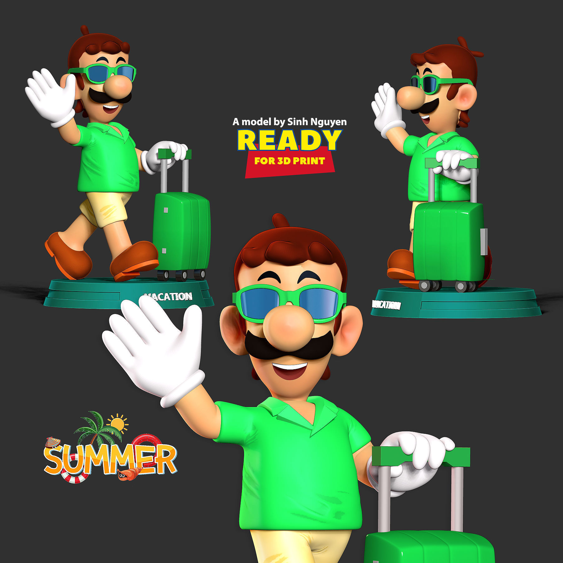 Luigi with summer vacation 3D print model_1