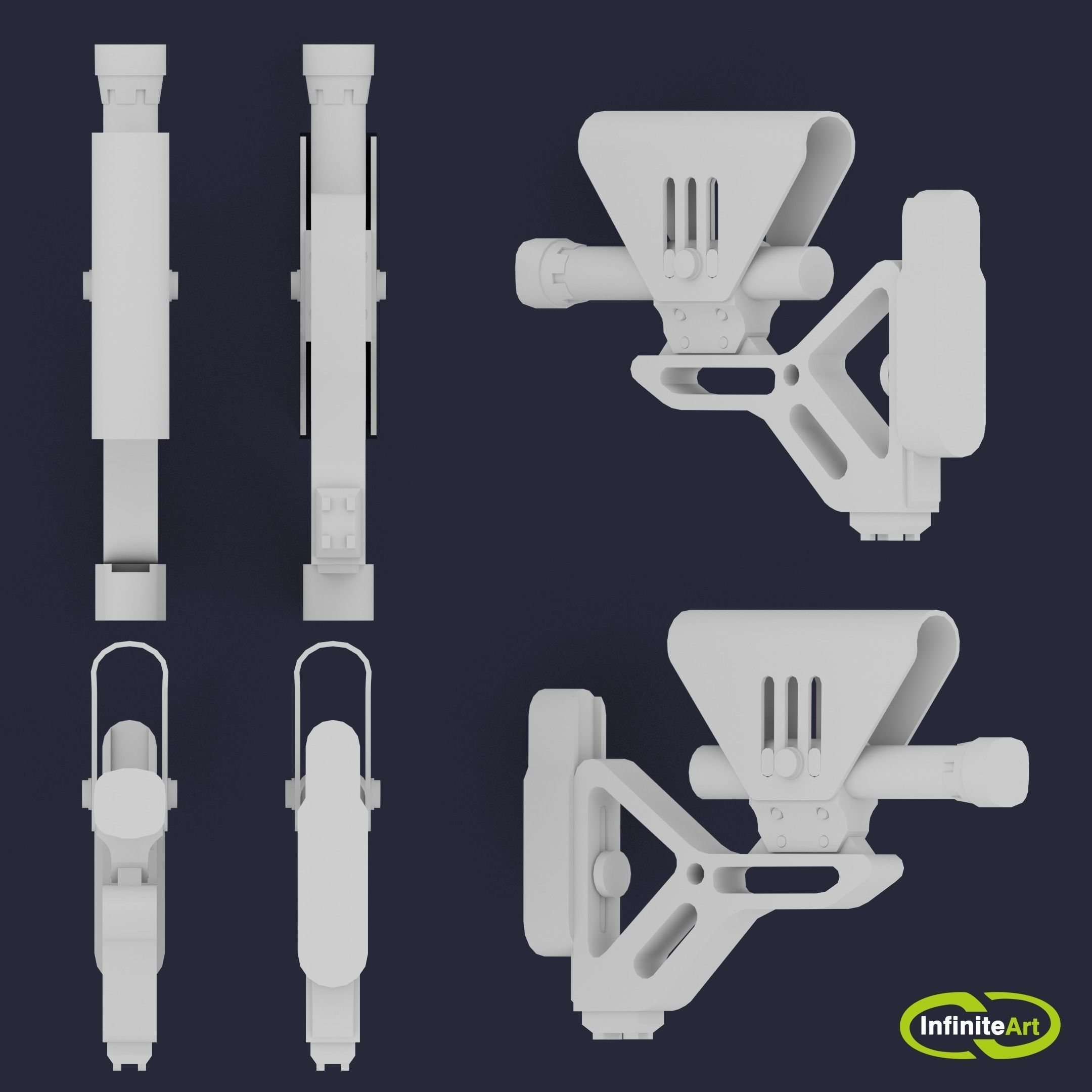 Rifle butt Low-poly 3D model_5