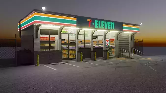 7 eleven convenience store Low-poly 3D model