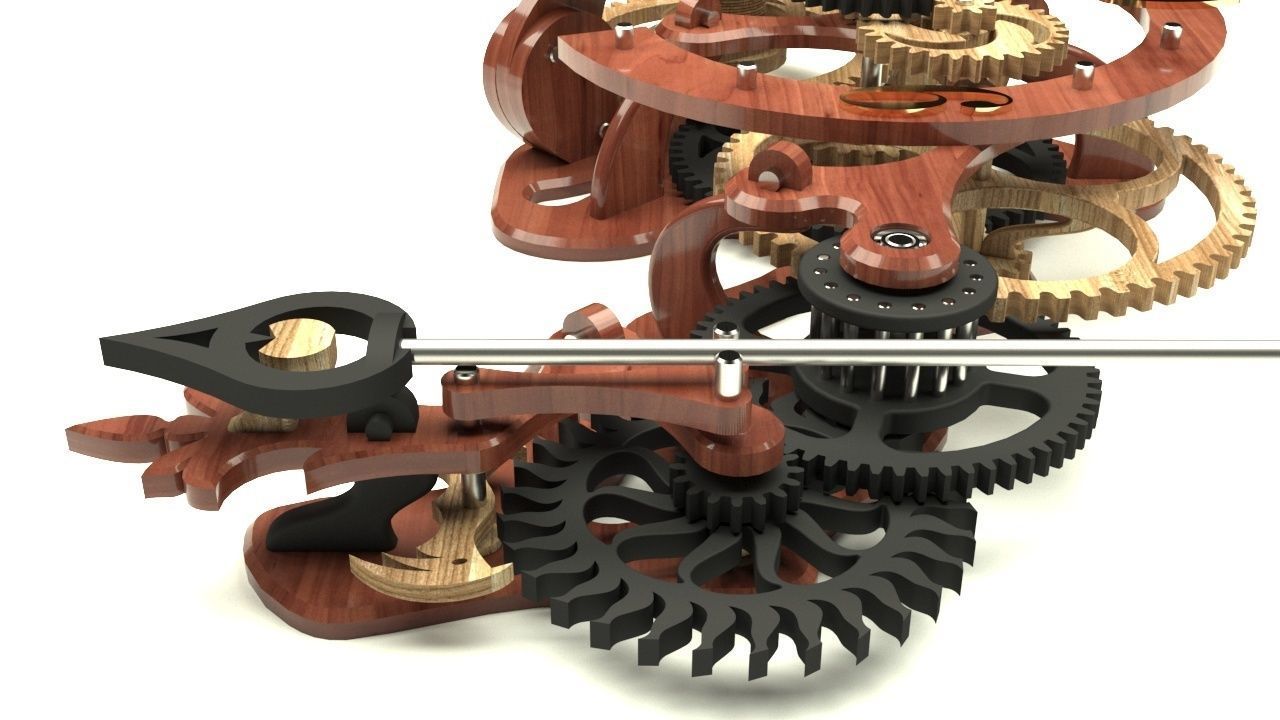 Wooden Clock with Gravity Escapement 3D model_2