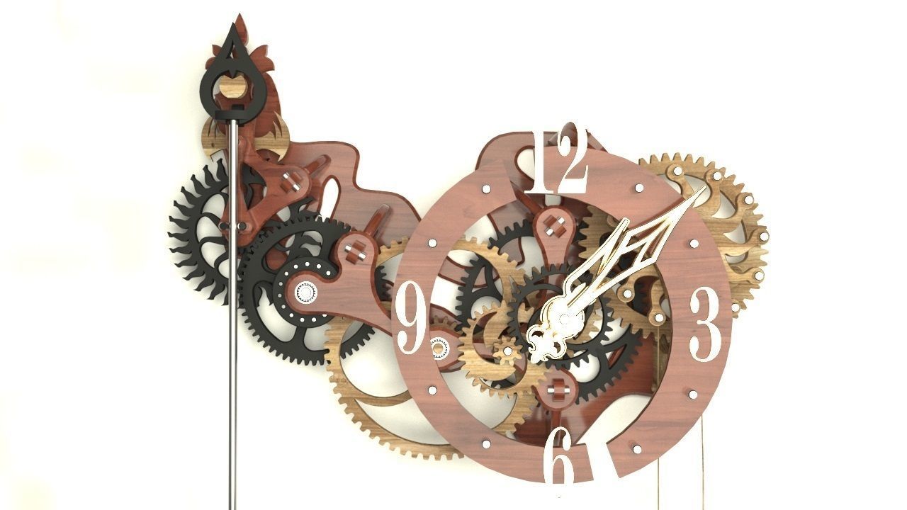 Wooden Clock with Gravity Escapement 3D model_1