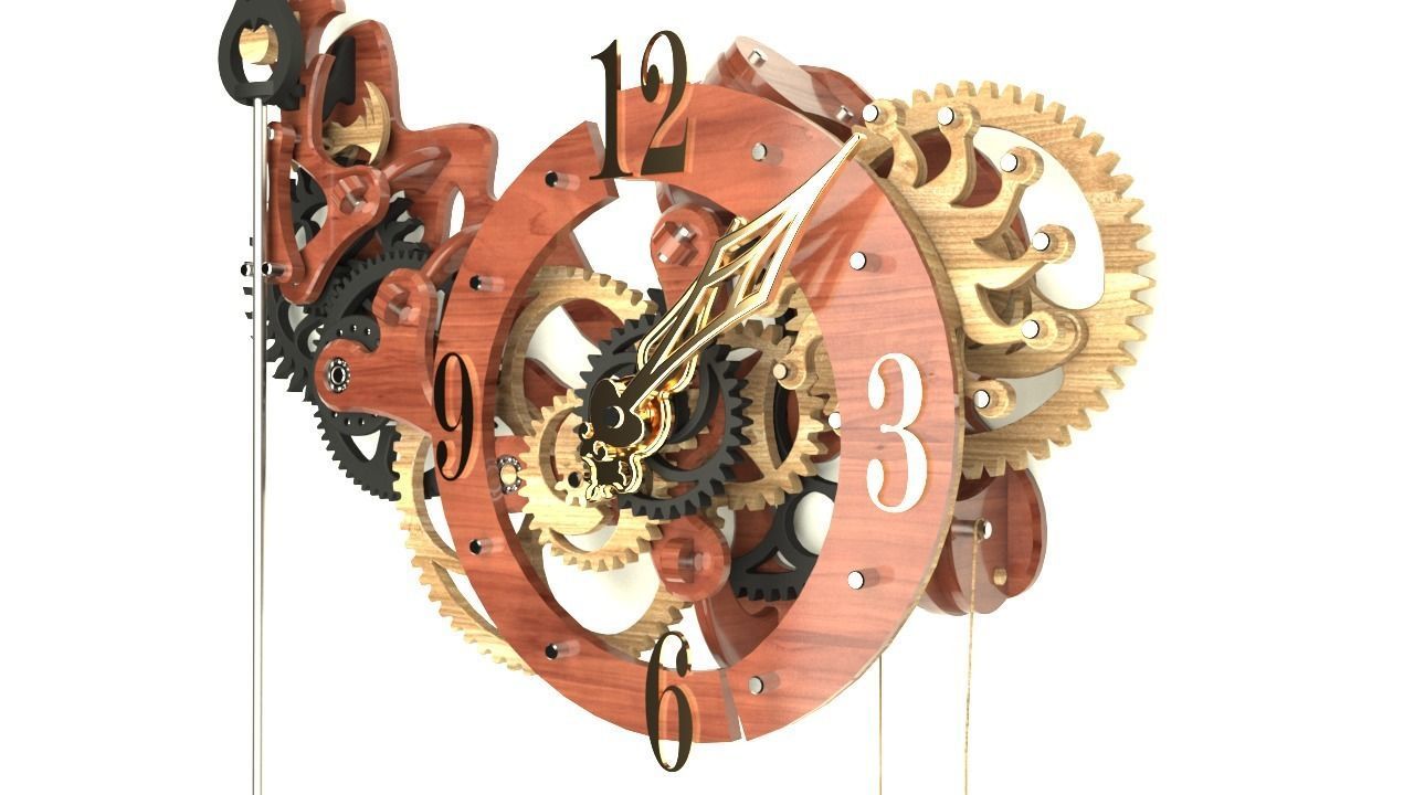 Wooden Clock with Gravity Escapement 3D model_3