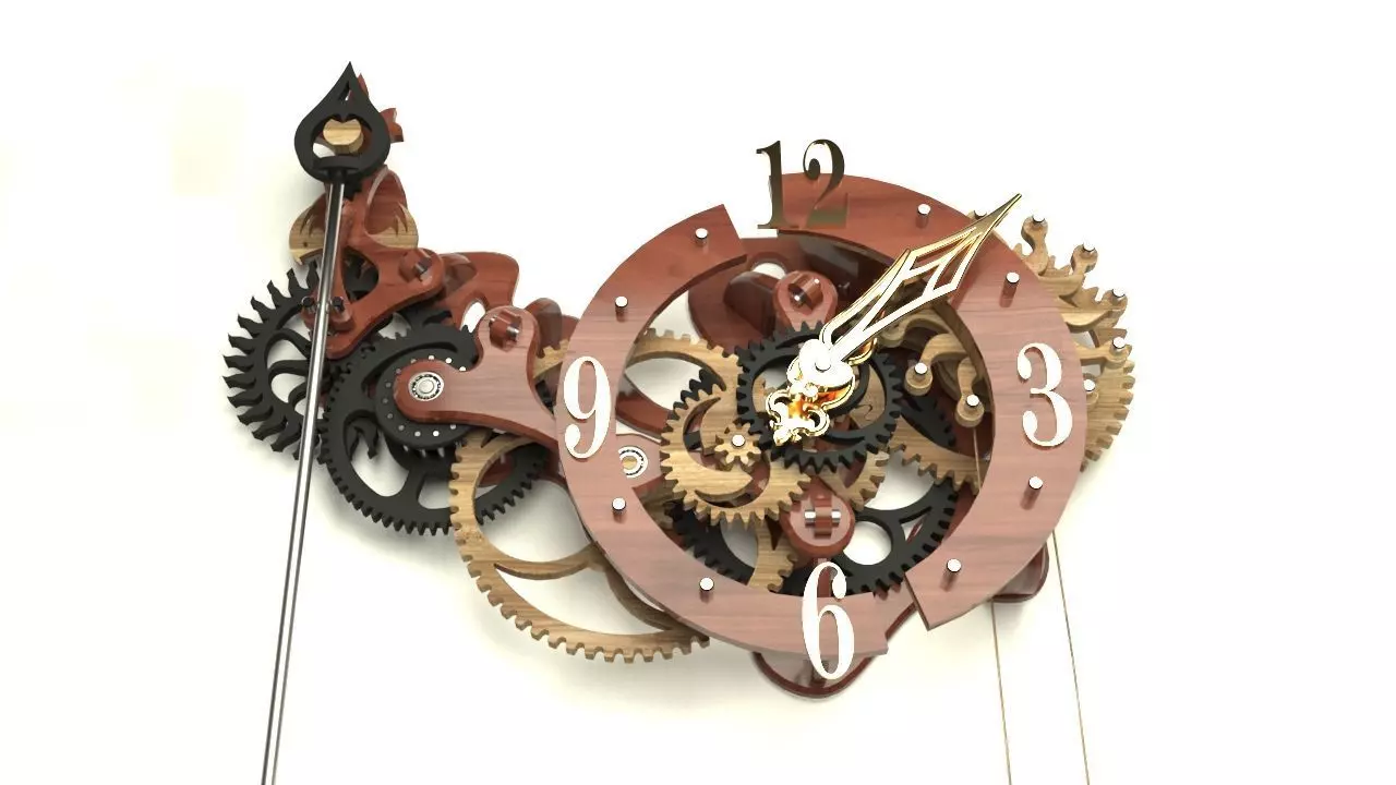 Wooden Clock with Gravity Escapement 3D model_0