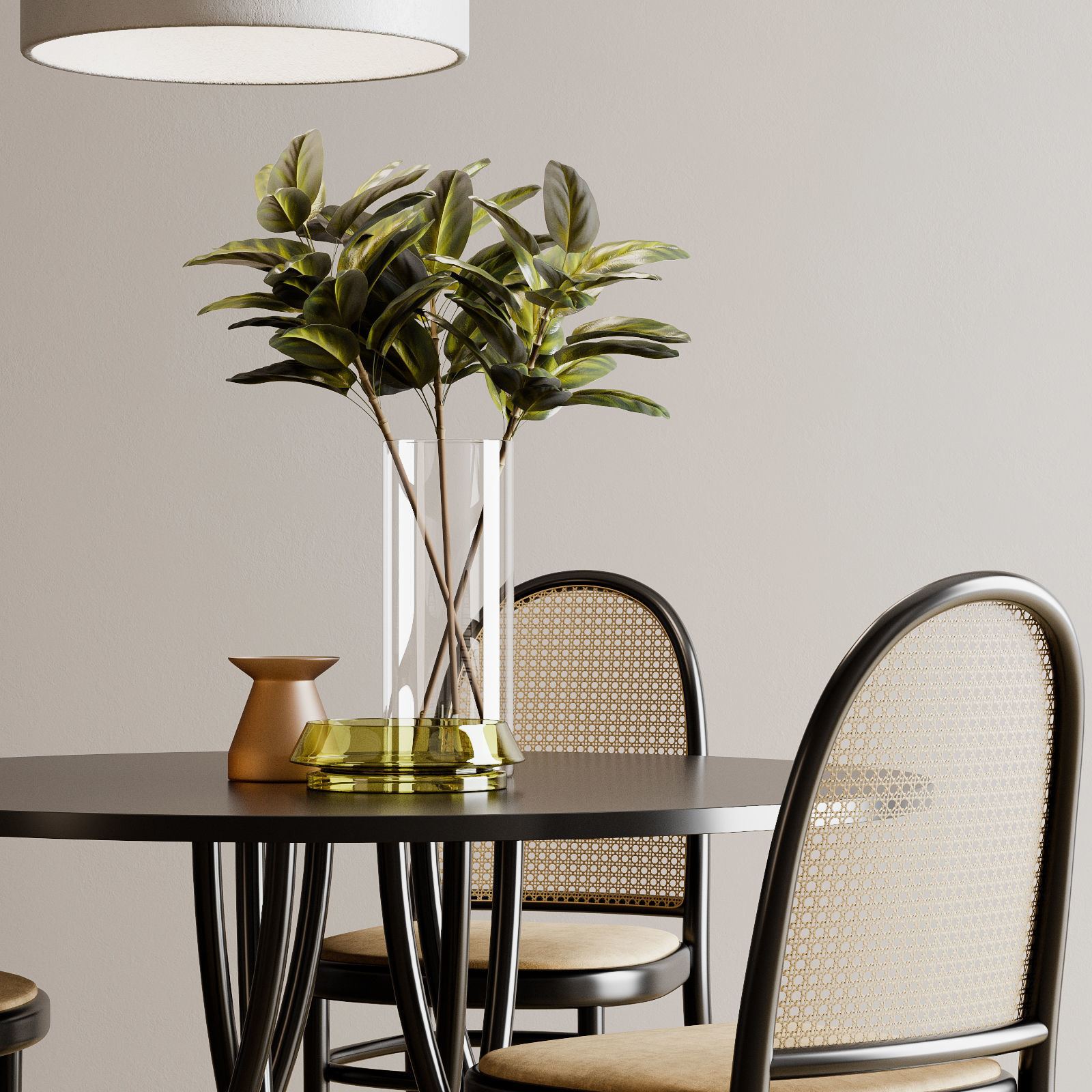 Gebrueder Thonet Vienna - Table And rattan Chair 3D model_3