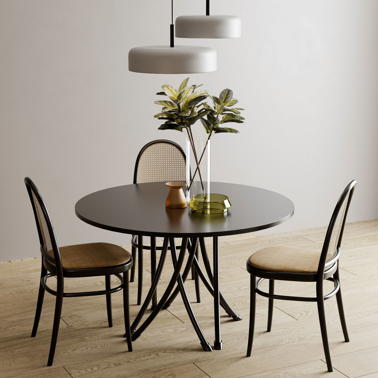 Gebrueder Thonet Vienna - Table And rattan Chair 3D model_4