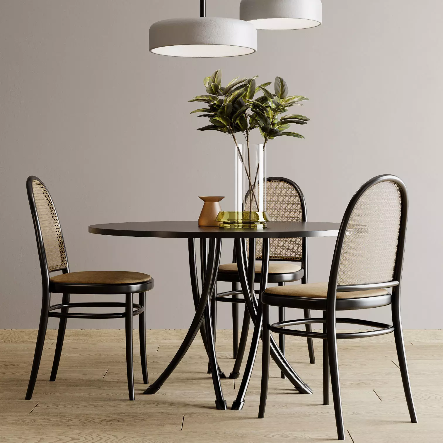 Gebrueder Thonet Vienna - Table And rattan Chair 3D model_0