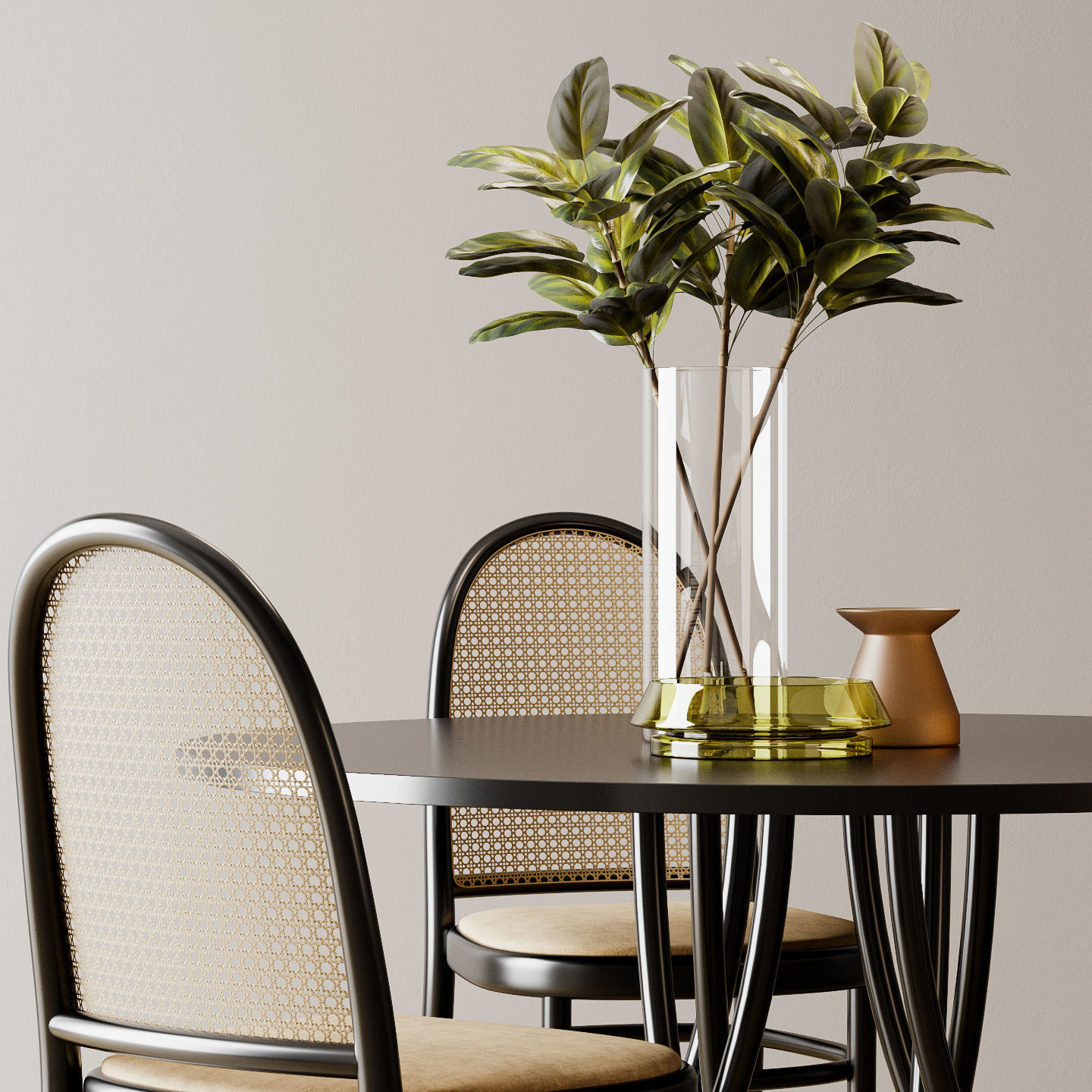 Gebrueder Thonet Vienna - Table And rattan Chair 3D model_2