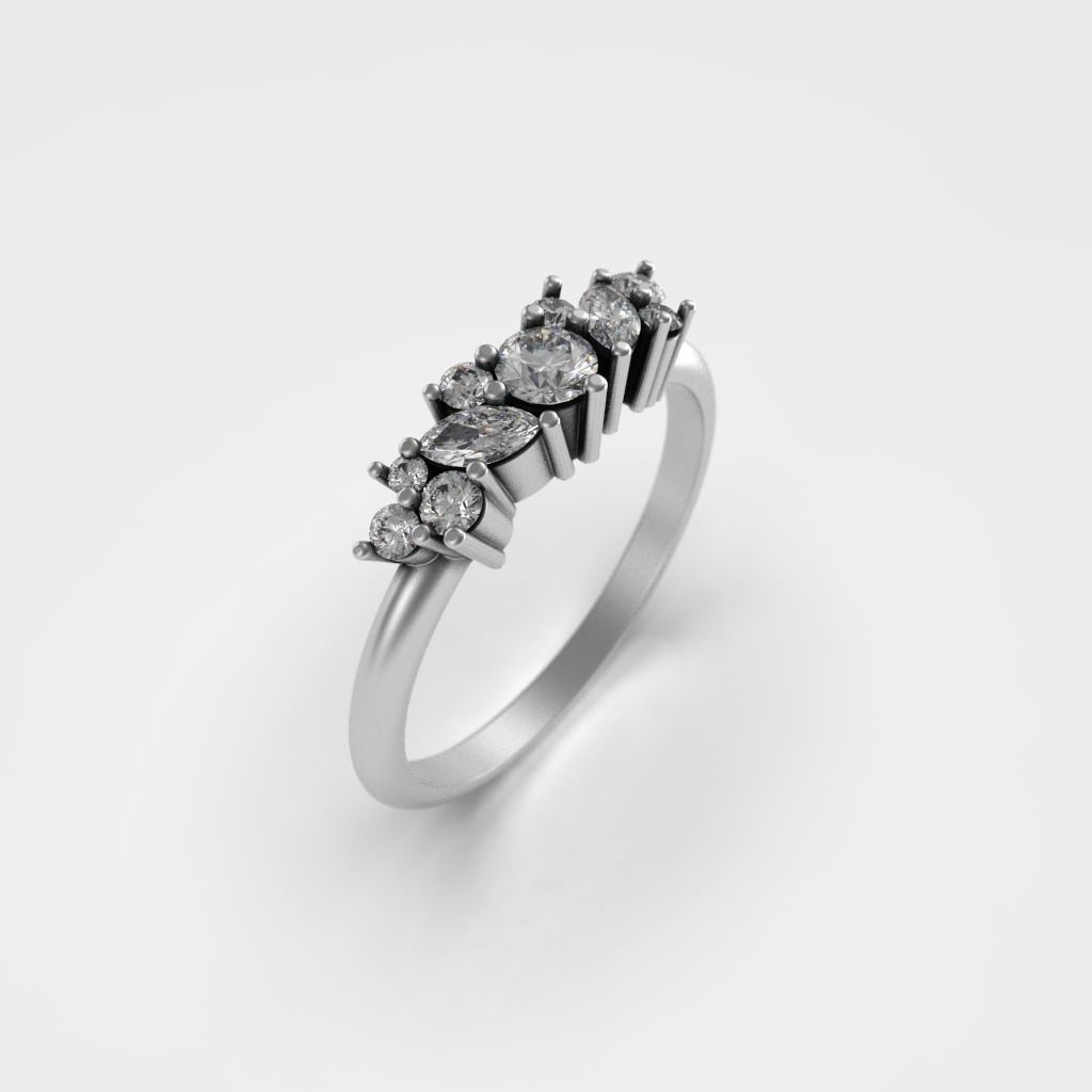 Engagement diamond ring with two marquise 3D print model_12