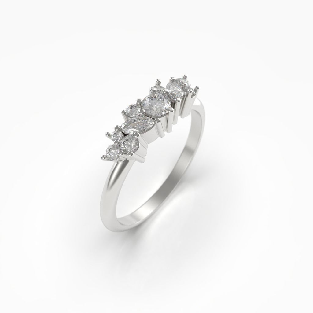 Engagement diamond ring with two marquise 3D print model_14
