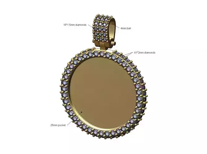 Iced diamond 25mm memory picture pendant