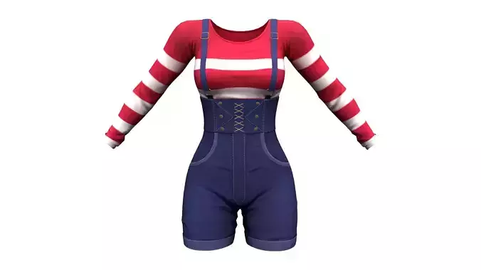 Denim Overalls Shorts and T-Shirt