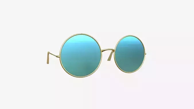 Sunglass Rounded D06 Golden Blue - Character Design Fashion Low-poly 3D model