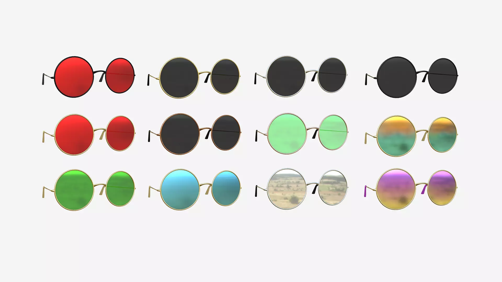 12 Sunglasses Rounded D Collection - Character Design Fashion _0