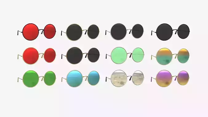 12 Sunglasses Rounded D Collection - Character Design Fashion 