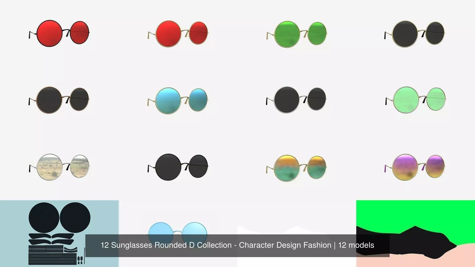 12 Sunglasses Rounded D Collection - Character Design Fashion _1