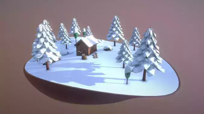 Low Poly snowy winter wonderland map Low-poly 3D model