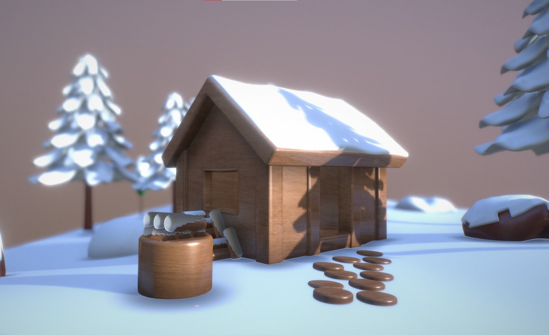 Low Poly snowy winter wonderland map Low-poly 3D model_4