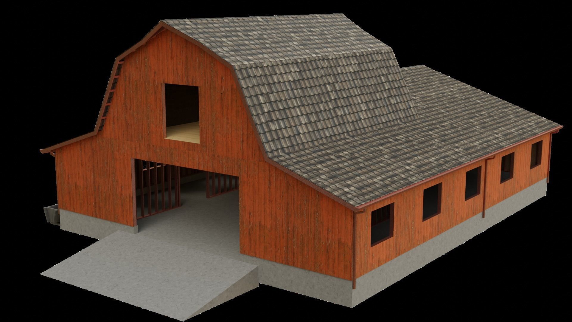 Barn Cottage Low-poly 3D model_1