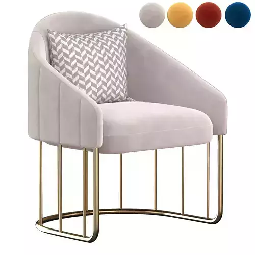  Modern Accent Chair Velvet Upholstered Chair Gold Base 3D model