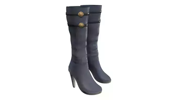 Navy Blue High Heel Mid Calf Boots