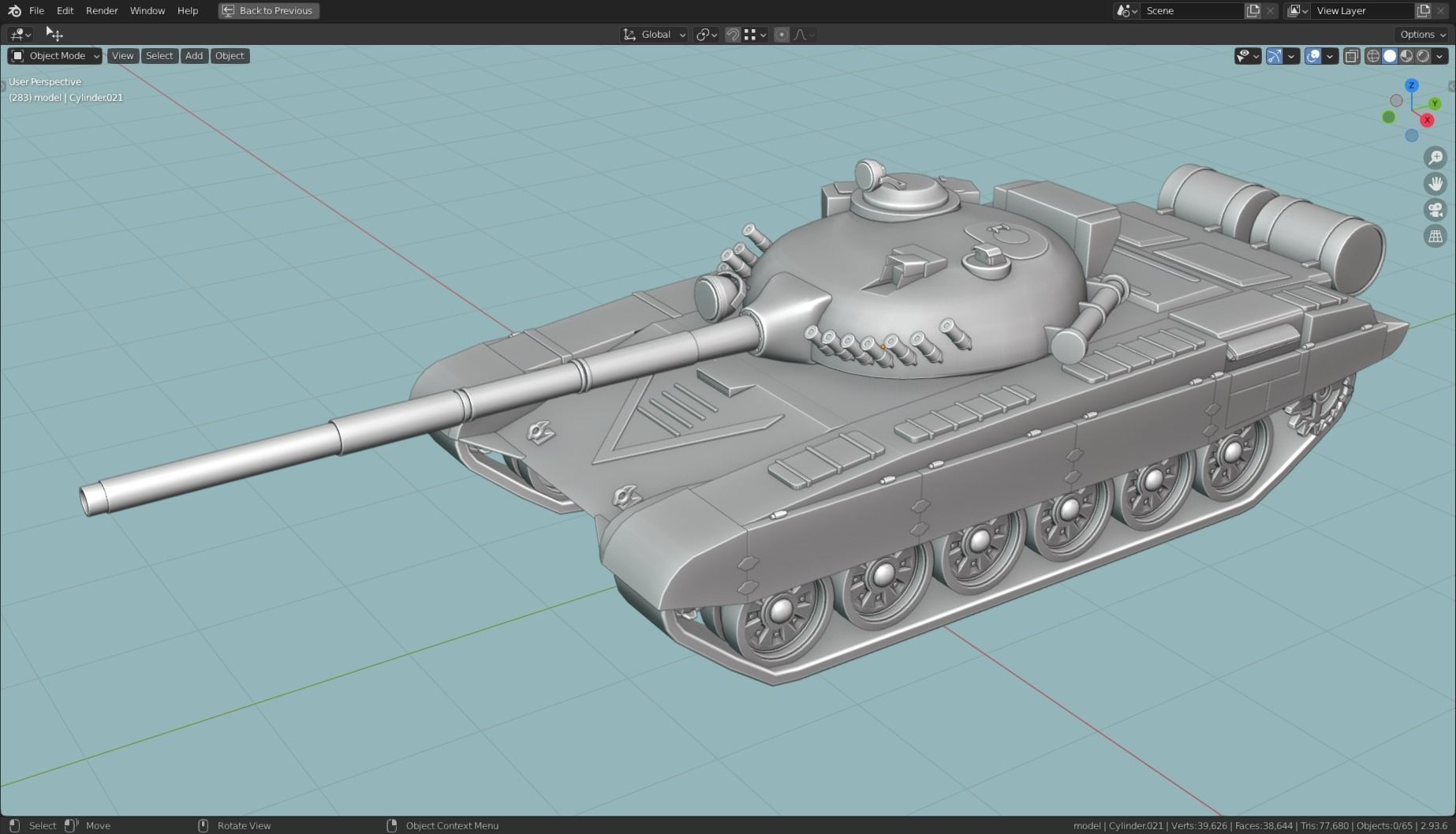 T72 MBT TANK BASE MESH  Low-poly 3D model_4