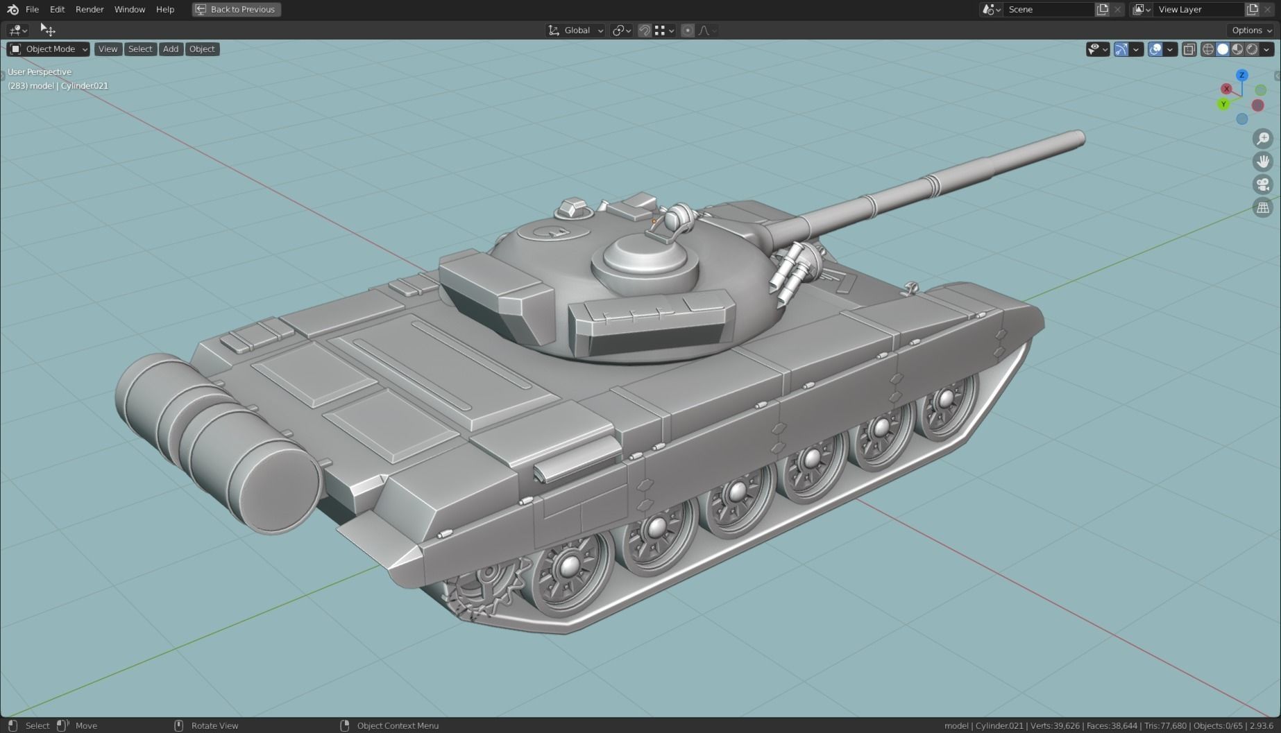 T72 MBT TANK BASE MESH  Low-poly 3D model_7