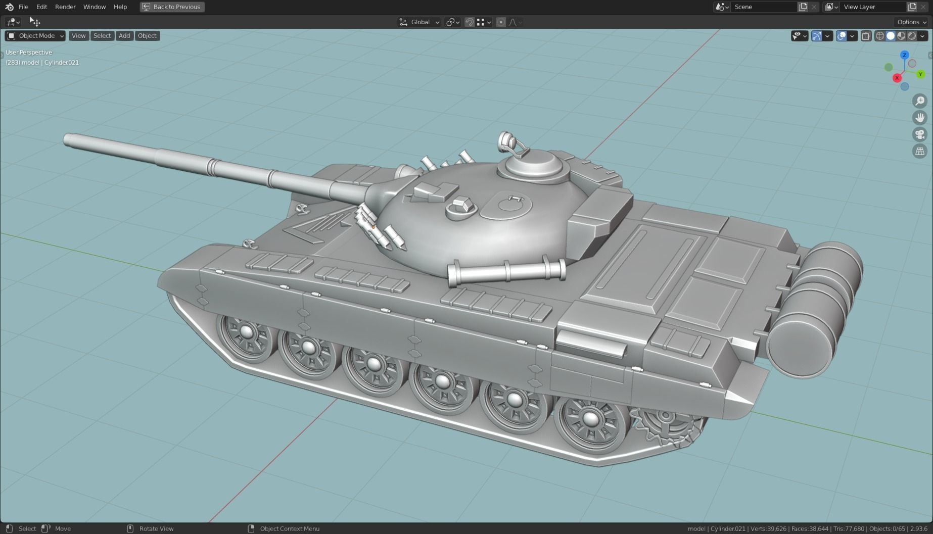 T72 MBT TANK BASE MESH  Low-poly 3D model_3